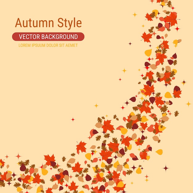 Vector autumn cartoon style vector background with colorful leaves