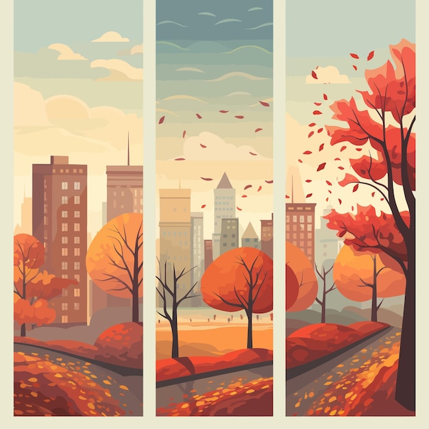 Vector autumn_cityscape_banner_material_set_vector