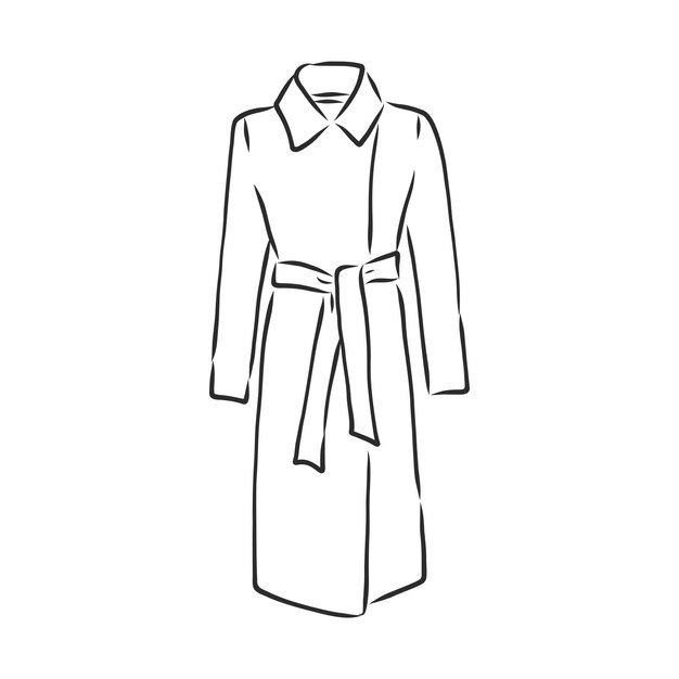 Illustrazione disegnata a mano di vettore del cappotto di autunno. elemento di disegno di schizzo di impermeabile isolato su priorità bassa bianca. abbigliamento di moda per la stagione autunnale. capispalla, parka cappotto penna inchiostro disegno a mano libera