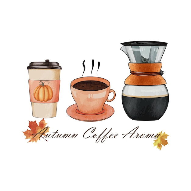 가을 커피 카페. 가을을 느끼게 하는 음료의 향기.