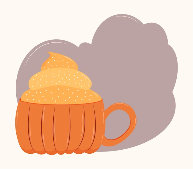 Autumn coffee with cream, pumpkin orange cup