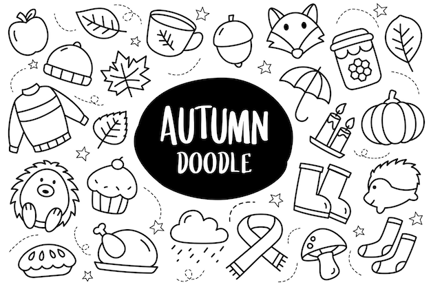 Autumn collection set doodle style Autumn season hand drawn