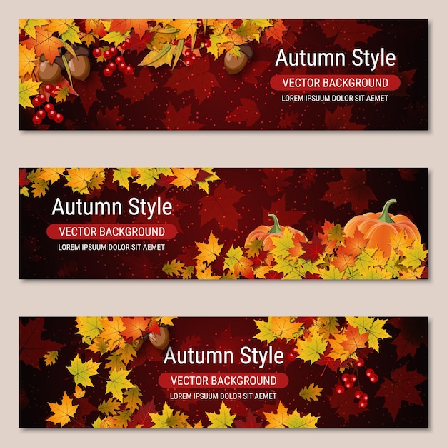 Vector autumn colorful leaves horizontal vector banners collection