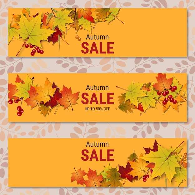 Vector autumn colorful leaves horizontal vector banners collection