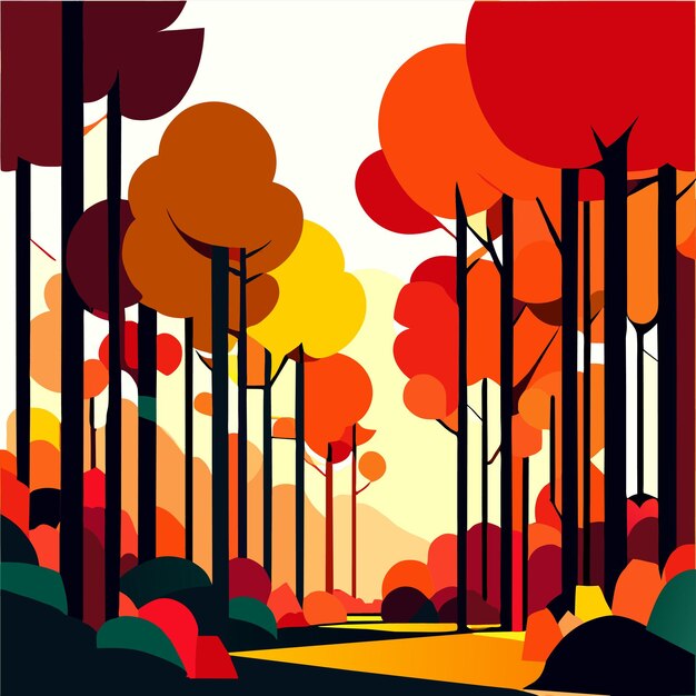 Autumn colorful trees beautiful vector illustration