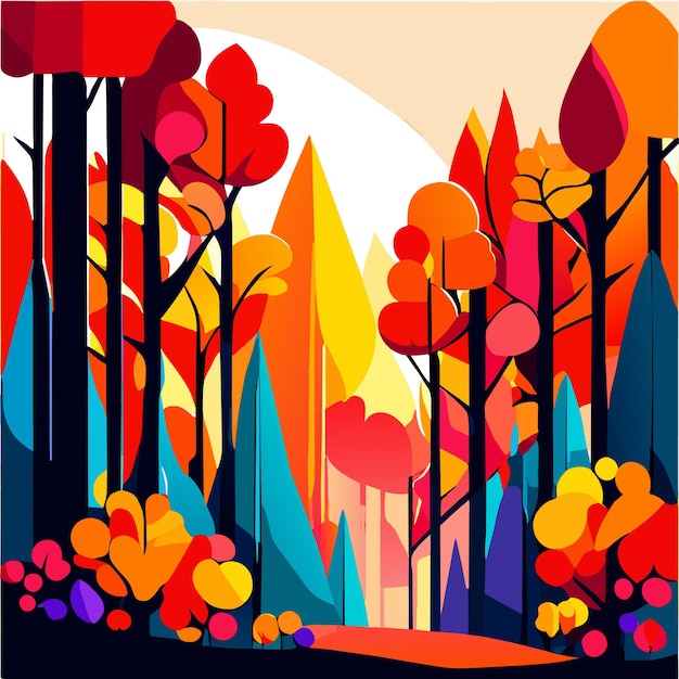 Vector autumn colorful trees beautiful vector illustration