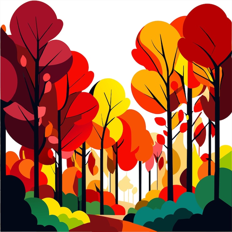 Vector autumn colorful trees beautiful vector illustration