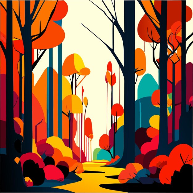 Vector autumn colorful trees beautiful vector illustration