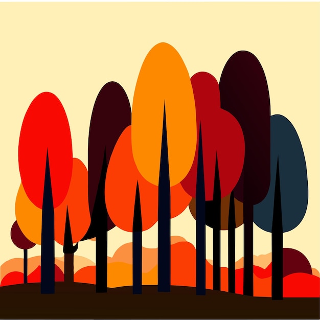 Vector autumn colorful trees beautiful vector illustration
