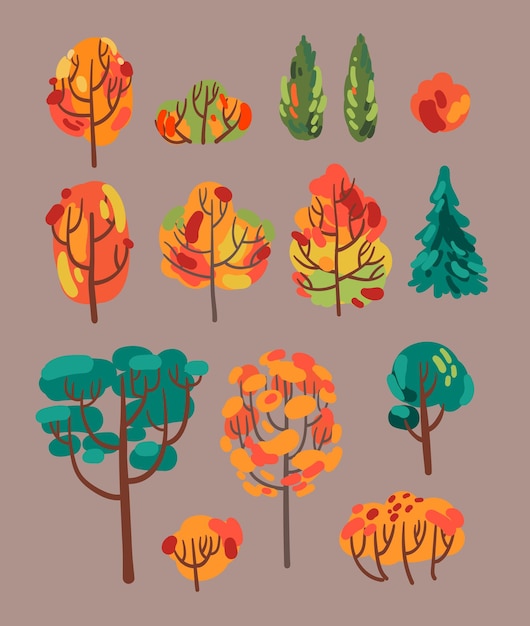 Vector autumn colorful trees beautiful vector illustration