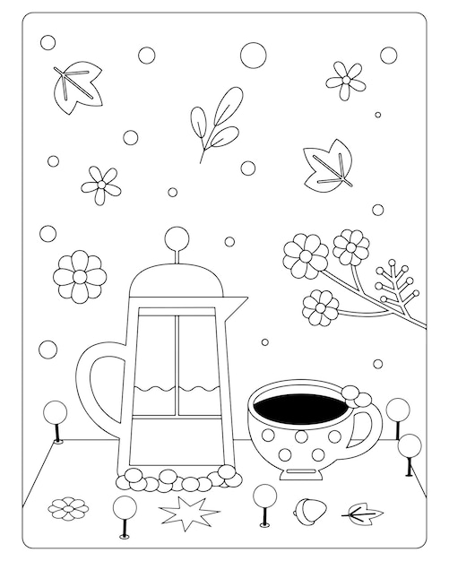 Autumn Coloring Pages for Kids Premium Vector