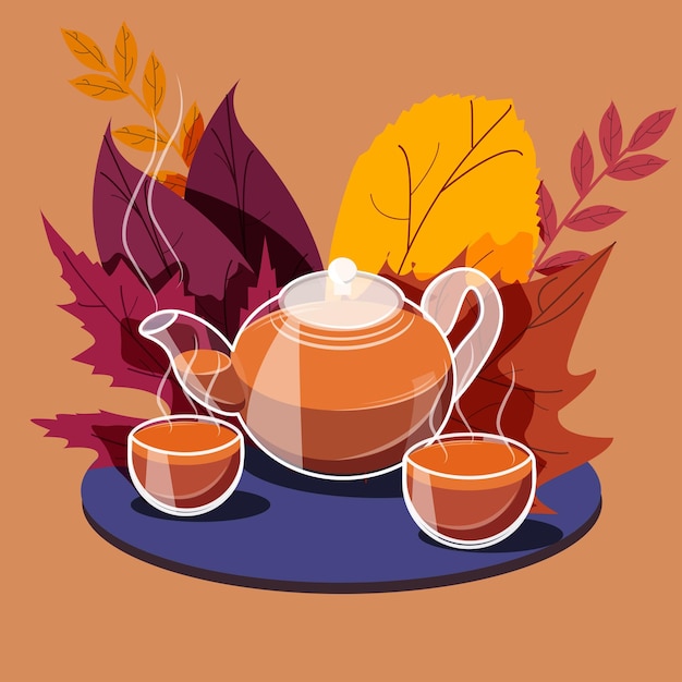 Вектор Осенняя композиция чай и лист осеннее настроение