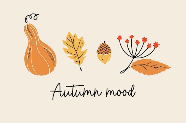 Autumn composition with hand drawn botanical elements Vector fall illustration