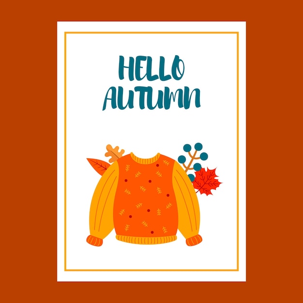 Autumn cute postcard Template for banner poster or postcard Vector illustration