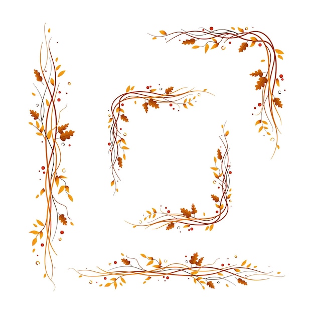 Autumn decor elements with branches leaves and berries for cards, posters, banners, invitations