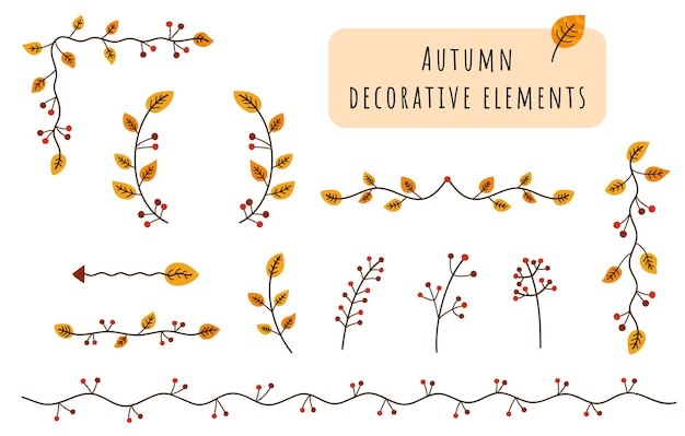 Осенняя коллекция декоративных элементов. абстрактные изолированные рамки, бордюры, ветки осенних листьев