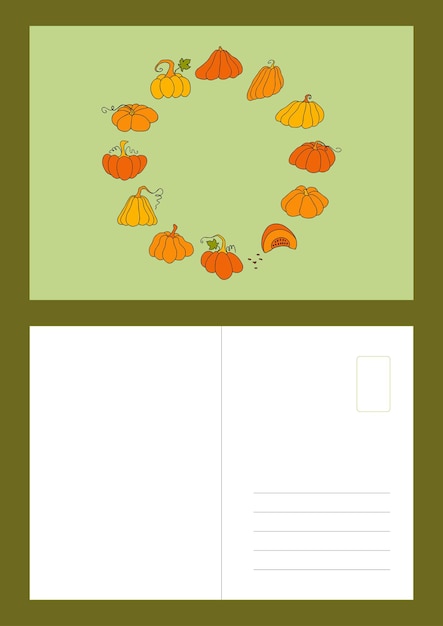 Autumn design template hand drawn pumpkins flat vector illustration