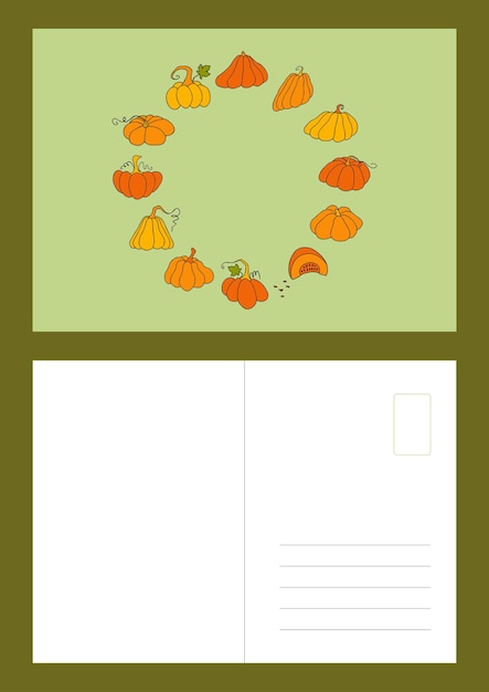 가을 디자인 템플릿 손으로 그린 호박 평면 벡터 일러스트 레이 션