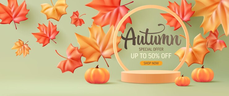 Vector autumn display podium decoration background