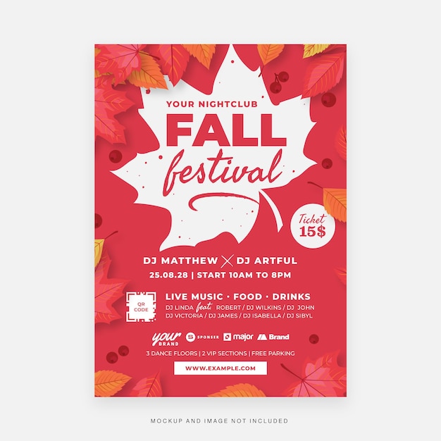 Autumn DJ Night Party in Pink Flyer Template in Vector for Fall Season