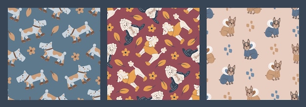 Autumn dogs seamless pattern