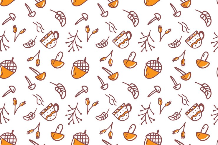 Vector autumn doodle is a seamless pattern on a white background