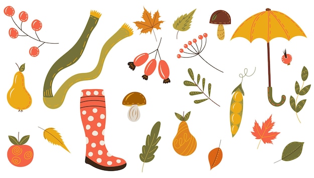 Autumn doodle set in doodle style vector