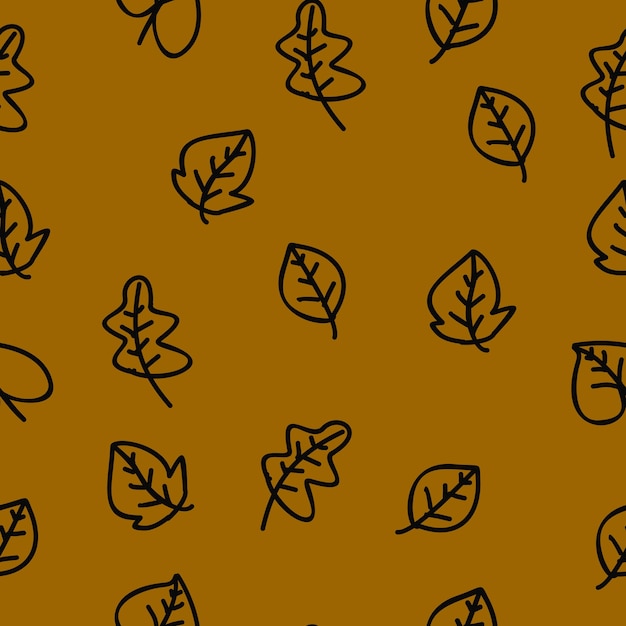 Autumn doodle with leaves pattern on orange background