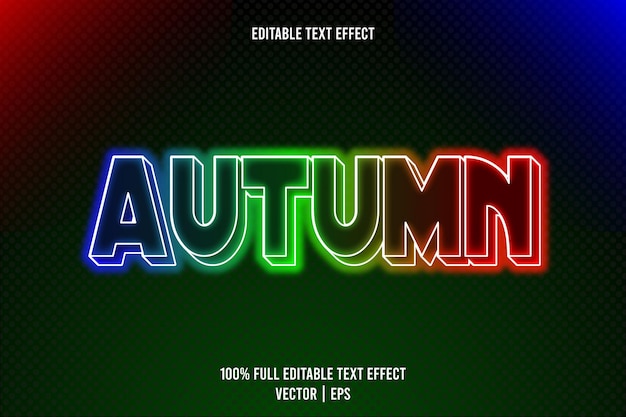 가을 편집 가능한 텍스트 효과 3 차원 엠보싱 네온 스타일