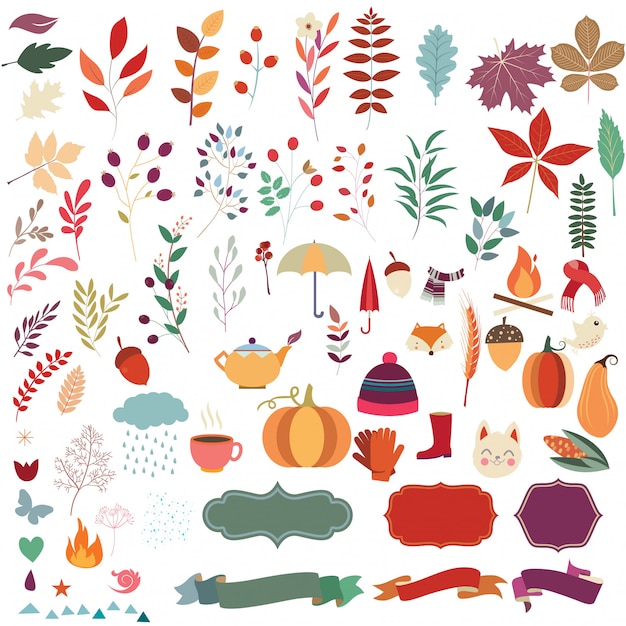 Vector autumn elements collection
