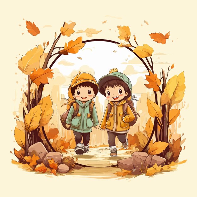 Autumn_excursion_frame_children_vector
