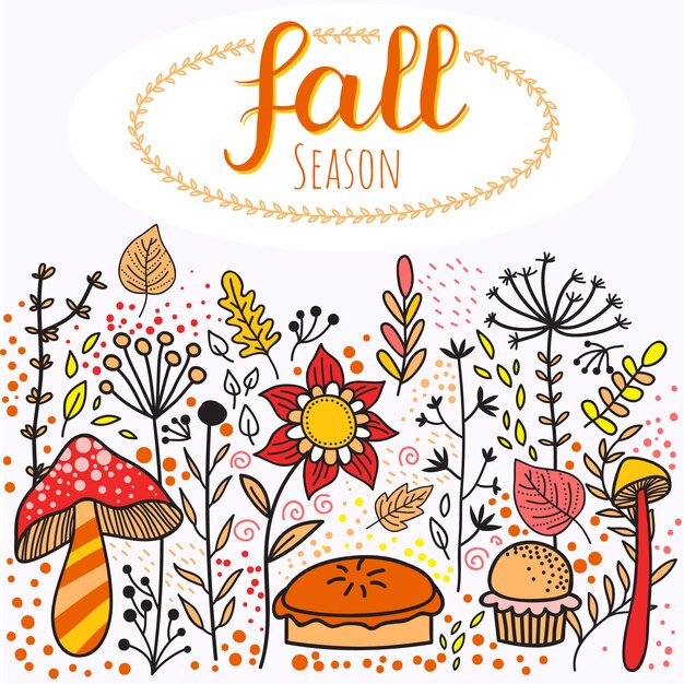 Vector autumn fall background with doodle elements