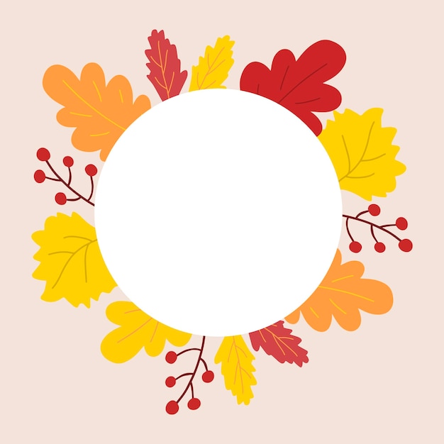 Autumn fall circle vector frame Yellow orange and red leaves seasonal farmhouse illustration