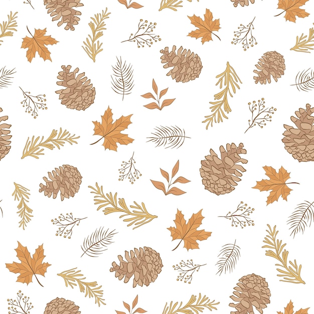 Vector autumn fall pattern tile with autumnal fall leaves and rustic forest elements