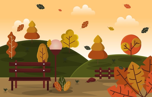 Autumn fall season countryside hills nature landscape illustration