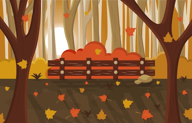 가을 가을 시즌 시골 공원 자연 풍경 그림 | 프리미엄 벡터