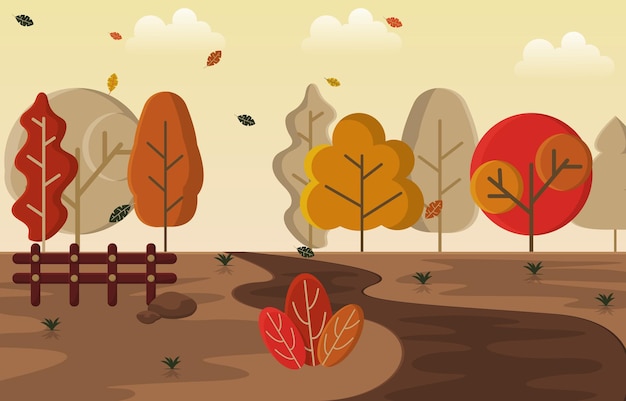 Vector autumn fall season countryside street nature landscape illustration