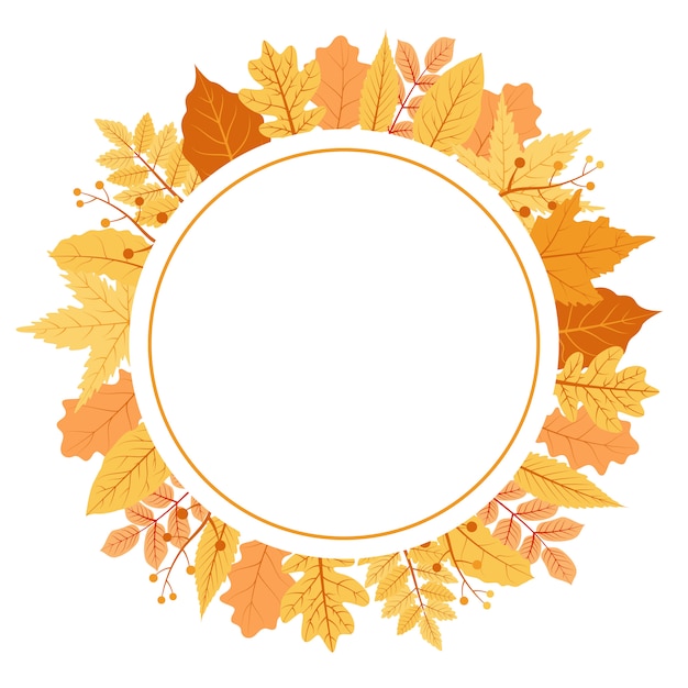 Autumn Fall Season Leaf Greeting Invitation Circle Frame Background Bouquet