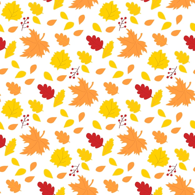 Autumn fall vector seamless pattern Orange and yellow leaves Cute hand drawn illustration