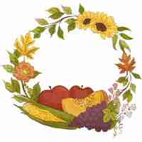 Vector autumn fall wreath border photo frame illustrations with fall leaves and autumn flowers