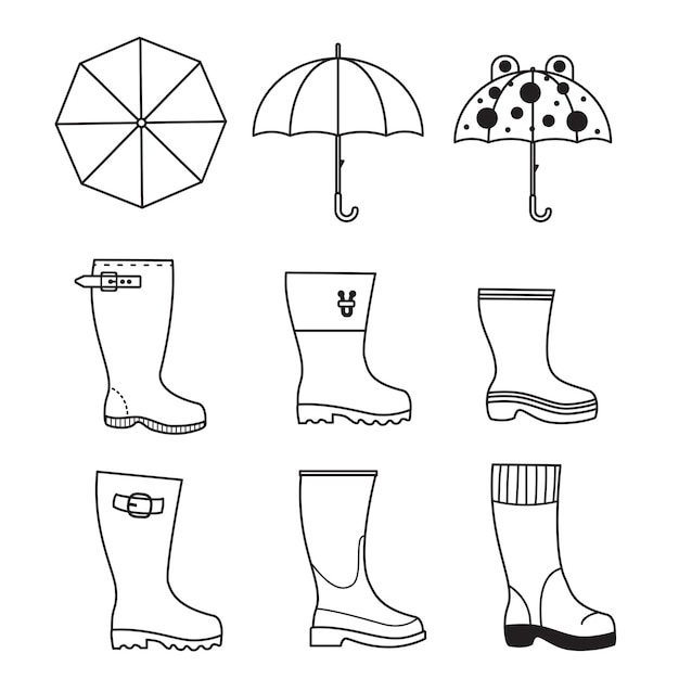 Vector autumn fashion set umbrellas and rubber boots