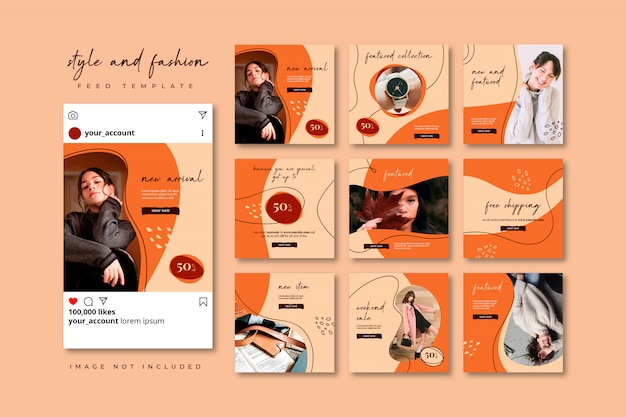 Vector autumn fashion social media puzzle post feed template collection