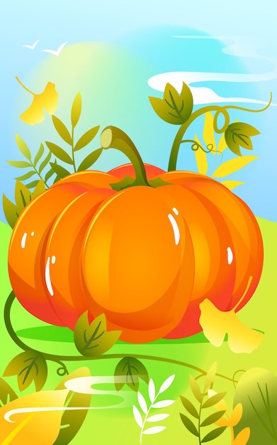 Autumn festival, harvest season, character harvest pumpkin, vector illustration