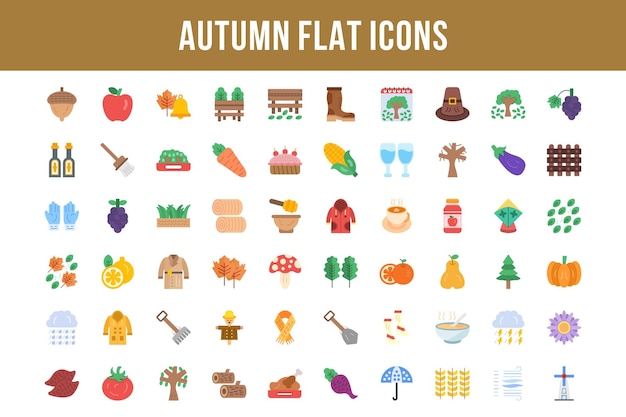 Vector autumn flat multicolor icons