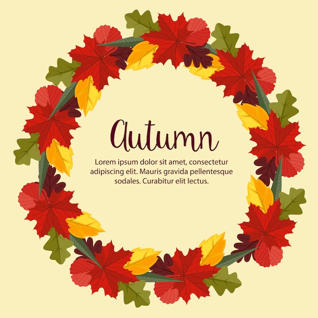 秋のフラットスタイルの自然の葉の花輪の背景