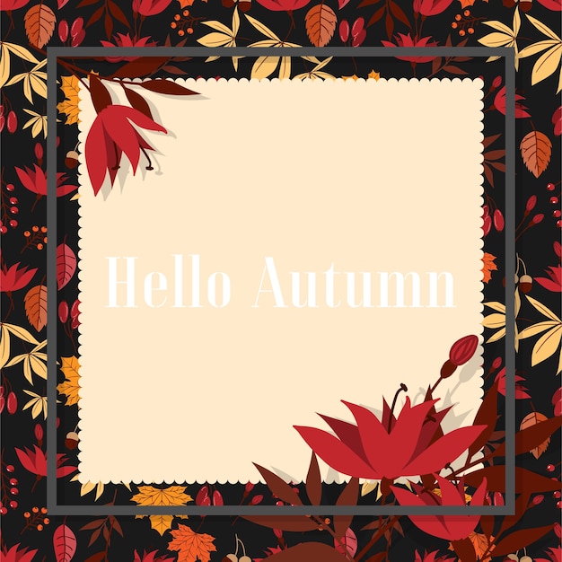 Autumn floral background with Hello Autumn text.