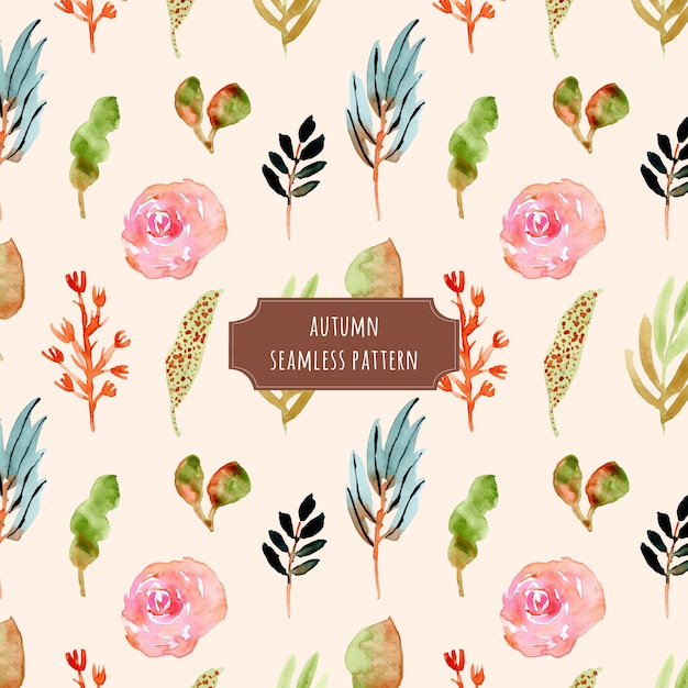 autumn floral and leaves watercolor seamless pattern