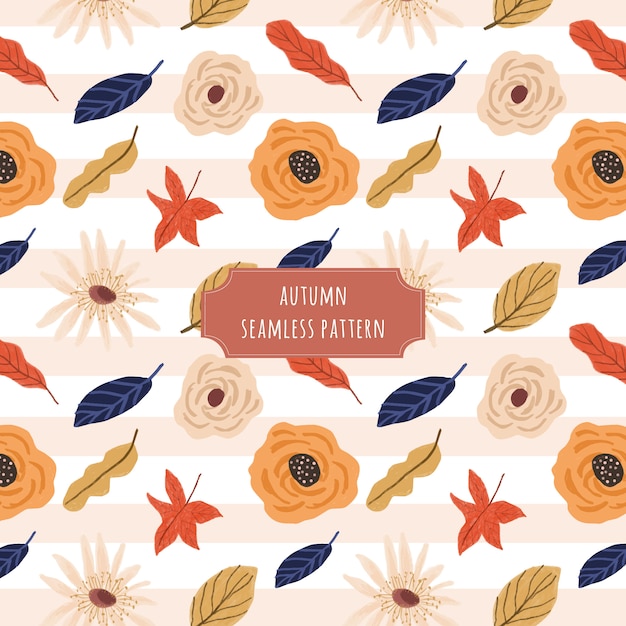 Autumn floral and line seamless pattern