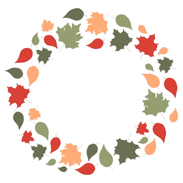 Autumn foliage wreath with space for text isolated on white Vector flat botany illustration Autumn