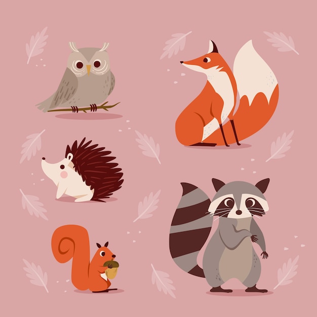 Vector autumn forest animal pack